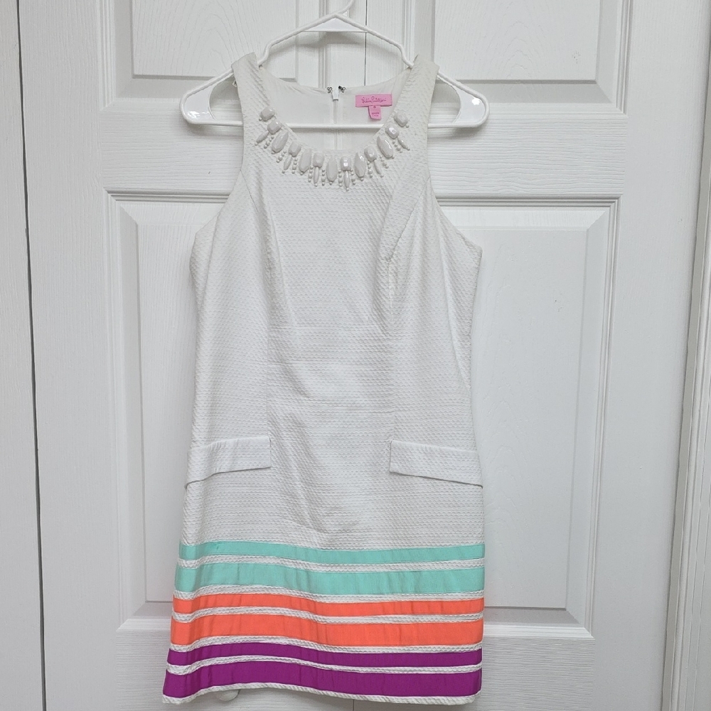 Lilly Pulitzer White Dress with Colorful Stripes